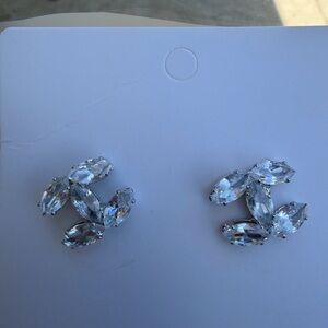 Crystal Marquise Cluster Stud Earrings - Silver Tone